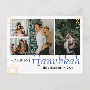 Blaue Kalligraphie Gerne Hanukkah Familie 4 Foto Feiertagspostkarte