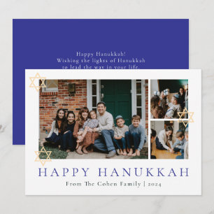 Blaue Kalligraphie Happiest Hanukkah Familie 3 Fot Feiertagskarte