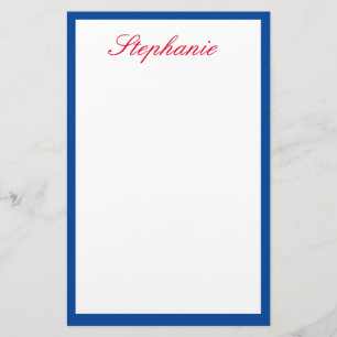 Blaue Kanten Rote Monogramme Vorlage Weiß Briefpapier