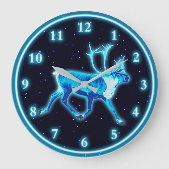 Blaue Karibik (Reindeer) Große Wanduhr (Vorderseite)