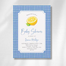 Blaue karierte Baby Shower Einladung mit Zitrone f