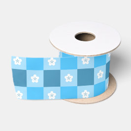 Blaue Karierte Blumenmuster Satinband