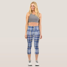 Blaue Karierte Capri-Leggings Capri Leggings