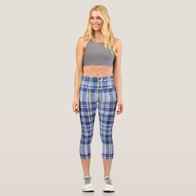 Blaue Karierte Capri-Leggings Capri Leggings (Vorderseite)