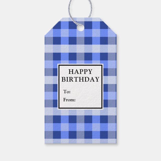 Blaue Karierte Geburtstagsgeschenke Geschenkanhänger (Vorderseite)