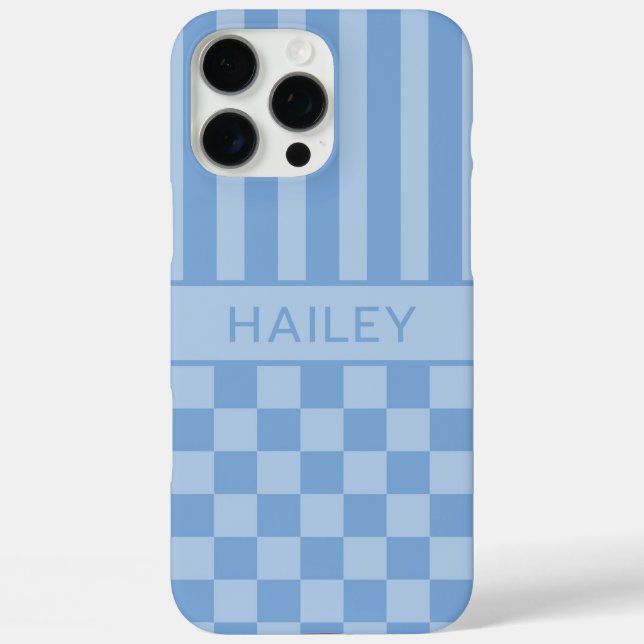 Blaue Karierte Gestreifte Personalisierte Case-Mate iPhone Hülle (Rückseite)