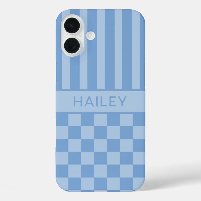 Blaue Karierte Gestreifte Personalisierte Case-Mate iPhone Hülle (Rückseite)