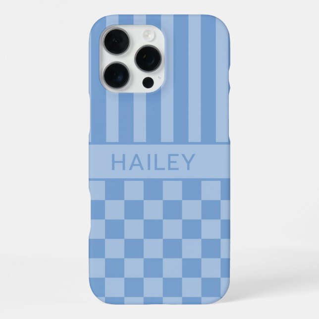 Blaue Karierte Gestreifte Personalisierte iPhone Hülle (Rückseite)