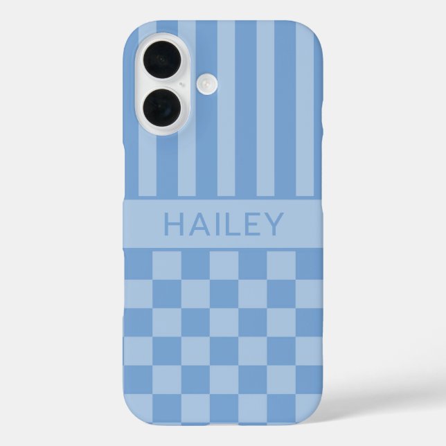 Blaue karierte gestreifte Personalisierung Case-Mate iPhone Hülle (Rückseite)