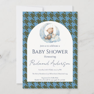 Blaue Karo-Baby-Shower-Einladung Einladung