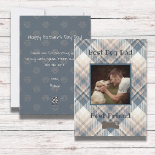 Blaue Karo Best Dog Dad Foto-Flatcard Feiertagskarte