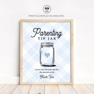 Blaue Karo-Elterntipps-Spendendosen-Schild Baby-Pa Poster