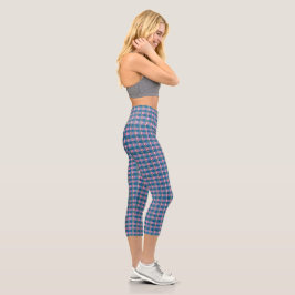 Blaue Karo-Hose mit hoher Taille Capri Leggings