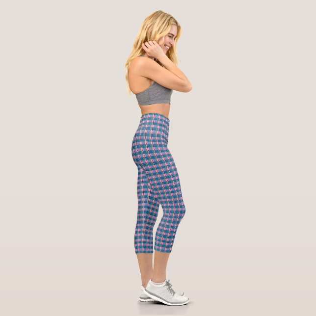 Blaue Karo-Hose mit hoher Taille Capri Leggings (Rechts)