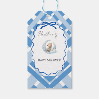 Blaue Karo-Junge-Baby-Party-Bär-Band-Geschenkanhän Geschenkanhänger