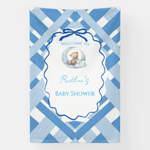 Blaue Karo Jungen Baby Shower Bär Willkommen Banner
