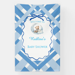 Blaue Karo Jungen Baby Shower Bär Willkommen Banner