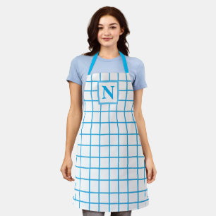 Blaue Karo-Monogramm Schürze