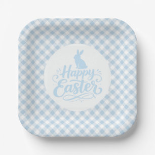 Blaue Karo-Ostern Pappteller