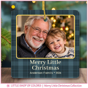 Blaue Karo-Personalisierung Opa-Foto-Weihnachten Keramikornament