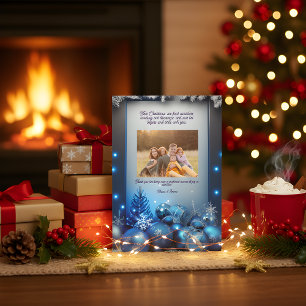 Blaue Karo-Porträt-Foto-Weihnachts-Feiertagskarte Feiertagskarte