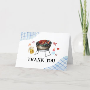 Blaue Karo Retro-Land-Baby-Q-Baby-Shower Dankeskarte