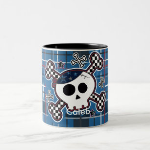 Blaue Karo-Schädel-und-Knochen-Jungen-Tasse Kaffee Zweifarbige Tasse
