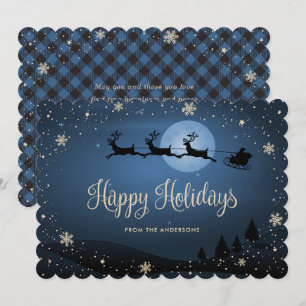 Blaue Karo-Schneeflocke-Rentier-Santa-Claus Feiertagskarte