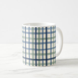 Blaue Karo-Struktur im Vintage-Stil Staubblau un Kaffeetasse
