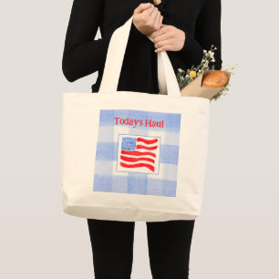 Blaue Karo-Wasserfarbe USA-Flagge Jumbo Stoffbeutel