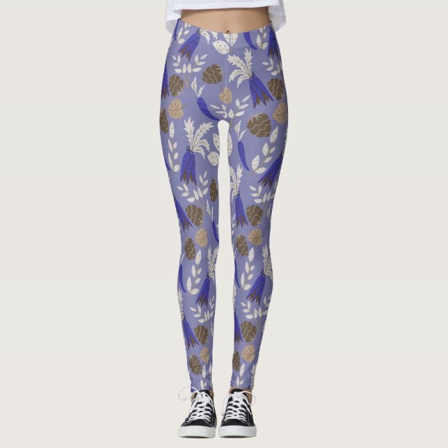 Blaue Karotten und Nüsse Muster Leggings (Vorderseite)
