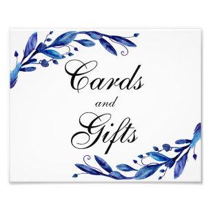 Blaue Karten und Geschenke Hochzeitsschild. Botani Fotodruck