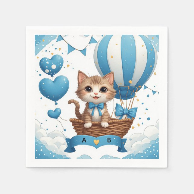 Blaue Kätzchen-Baby-Shower-Wünsche 🐱 Serviette (Vorderseite)