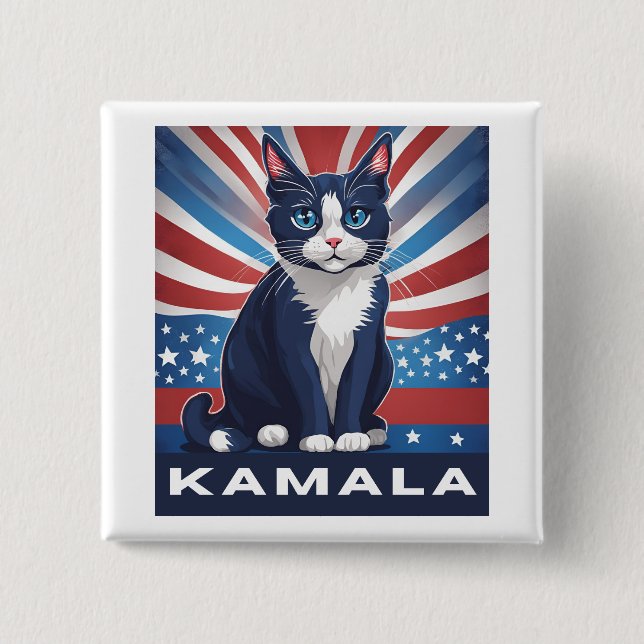 Blaue Katze für Kamala 2024 US-Wahldemokrat Button (Vorderseite)