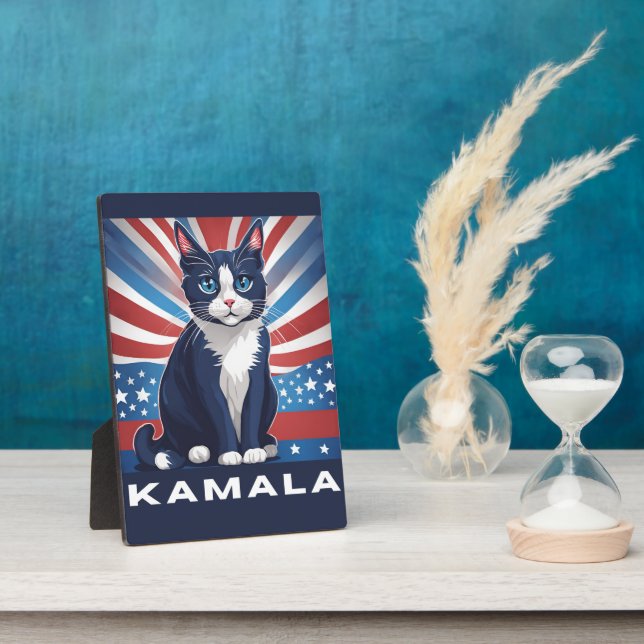 Blaue Katze für Kamala 2024 US-Wahldemokrat Fotoplatte (Seite)
