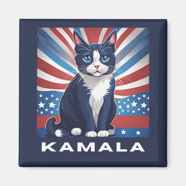 Blaue Katze für Kamala 2024 US-Wahldemokrat Magnet (Vorne)