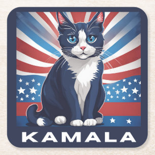 Blaue Katze für Kamala 2024 US-Wahldemokrat Rechteckiger Pappuntersetzer