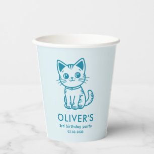 Blaue Katze Geburtstagsparty mit Farbkätzchen Pappbecher