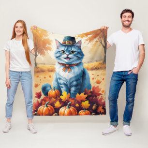 Blaue Katze im Herbst hinterlässt Erntedank Fleecedecke