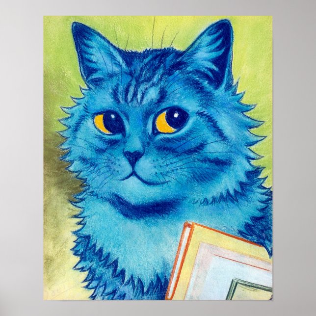 Blaue Katze, Louis Wain Poster (Vorne)