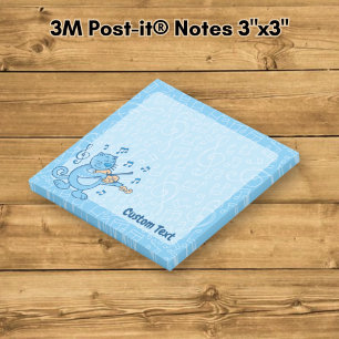 Blaue Katze mit Geigennotizen Post-it Klebezettel