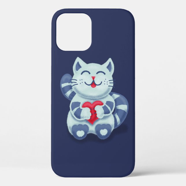 Blaue Katze mit Herz Niedlich lächelnd Kätzchen Case-Mate iPhone Hülle (Rückseite)