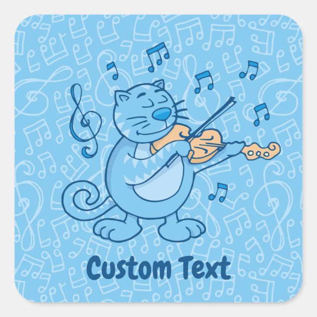 Blaue Katze mit Violin Square Sticker (Vorderseite)