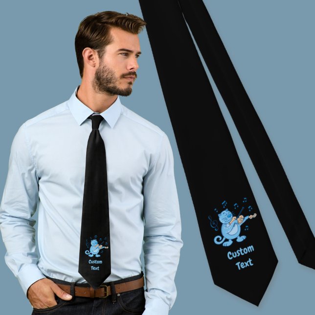 Blaue Katze mit Violine Neck Tie Krawatte (Von Creator hochgeladen)