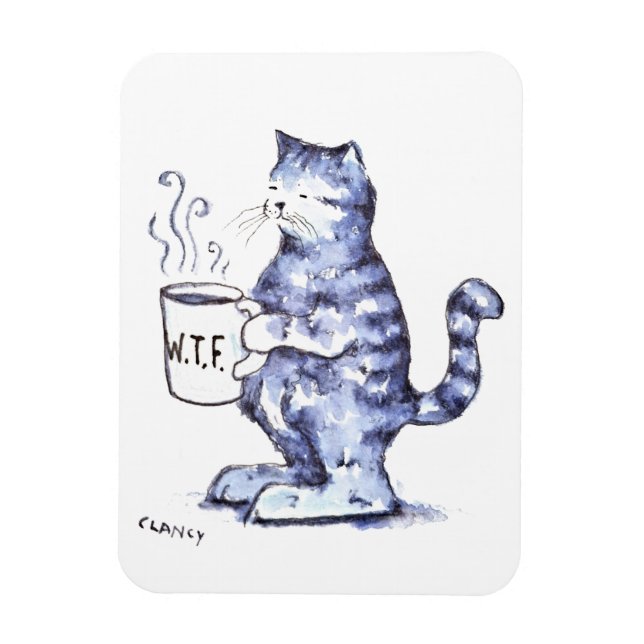 Blaue Katze mit WTF Cup Magnet (Vertikal)