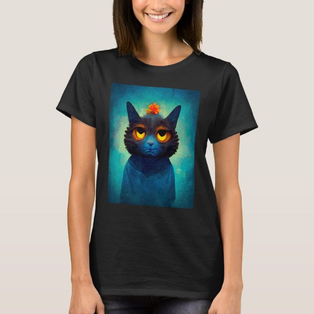 Blaue Katze Retro Style Kitty Katzen T-Shirt (Vorderseite)