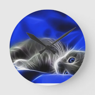 blaue Katze Runde Wanduhr