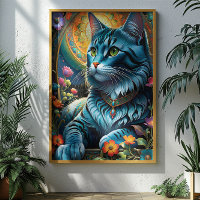 Blaue Katze und Blütenoase