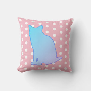 Blaue Katze und weiße Polka-Punkte Kissen