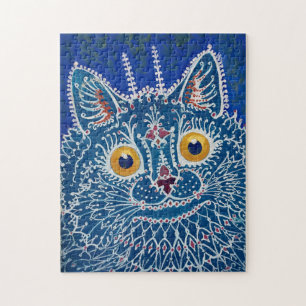 Blaue Katze Vintage-Kunstpuzzle Puzzle